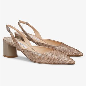 MM Lafleur Taupe Croc-Embossed Heels